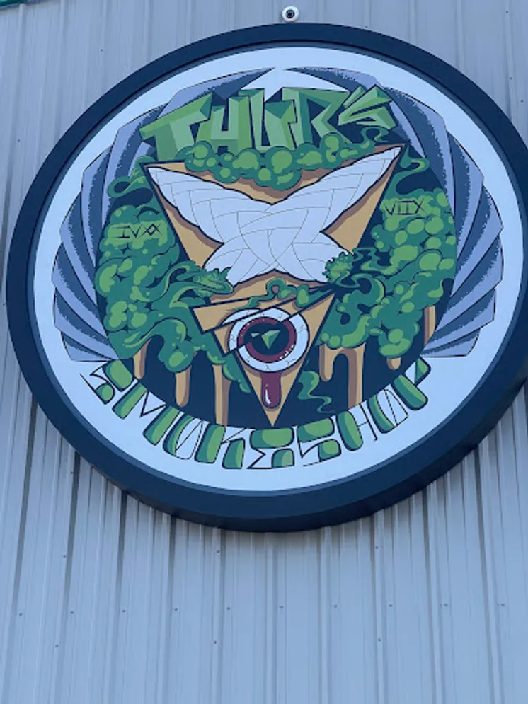 Close-up of the Thur’s Smoke Shop sign on the Ontario building